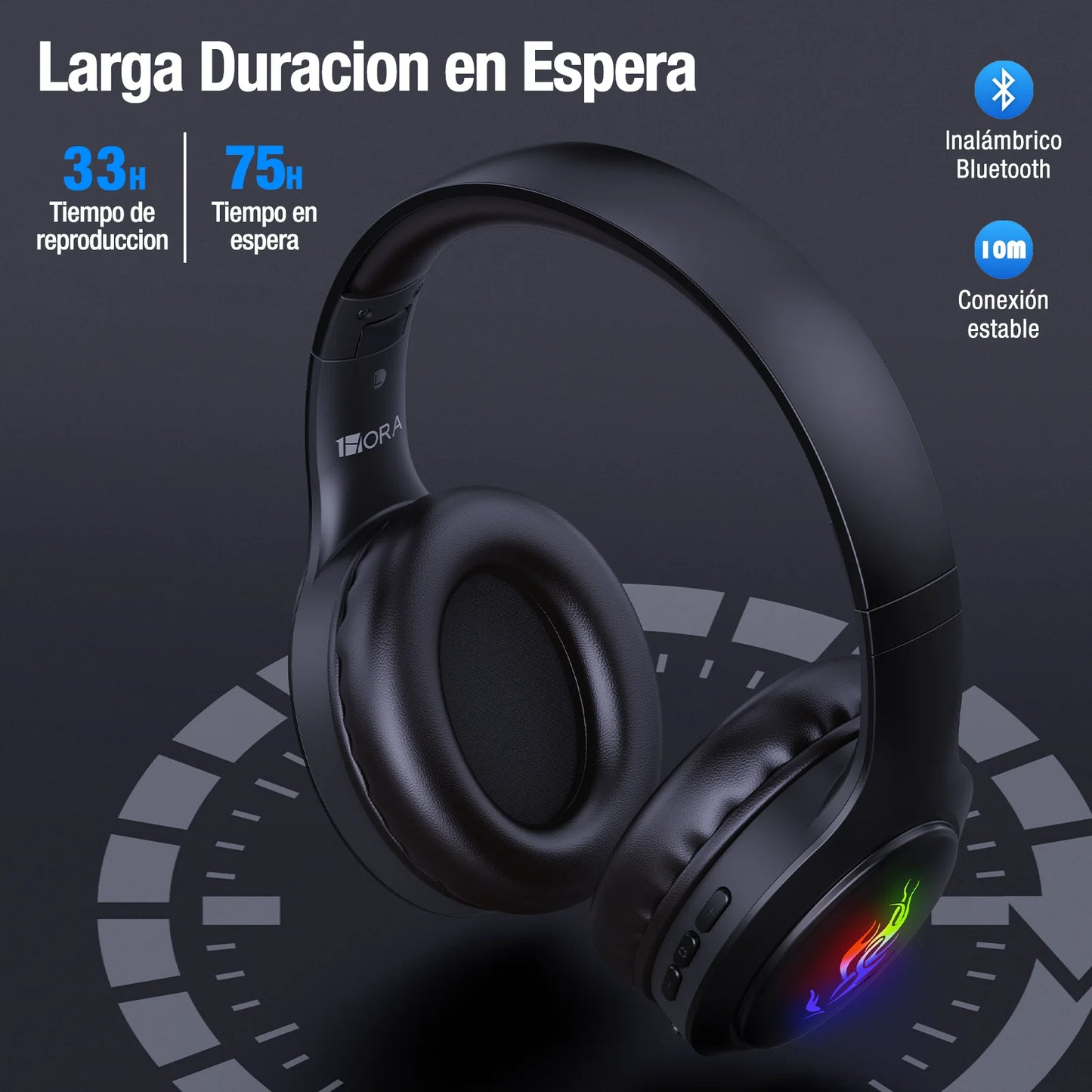 1Hora Audífonos Gamer Diadema Bluetooth