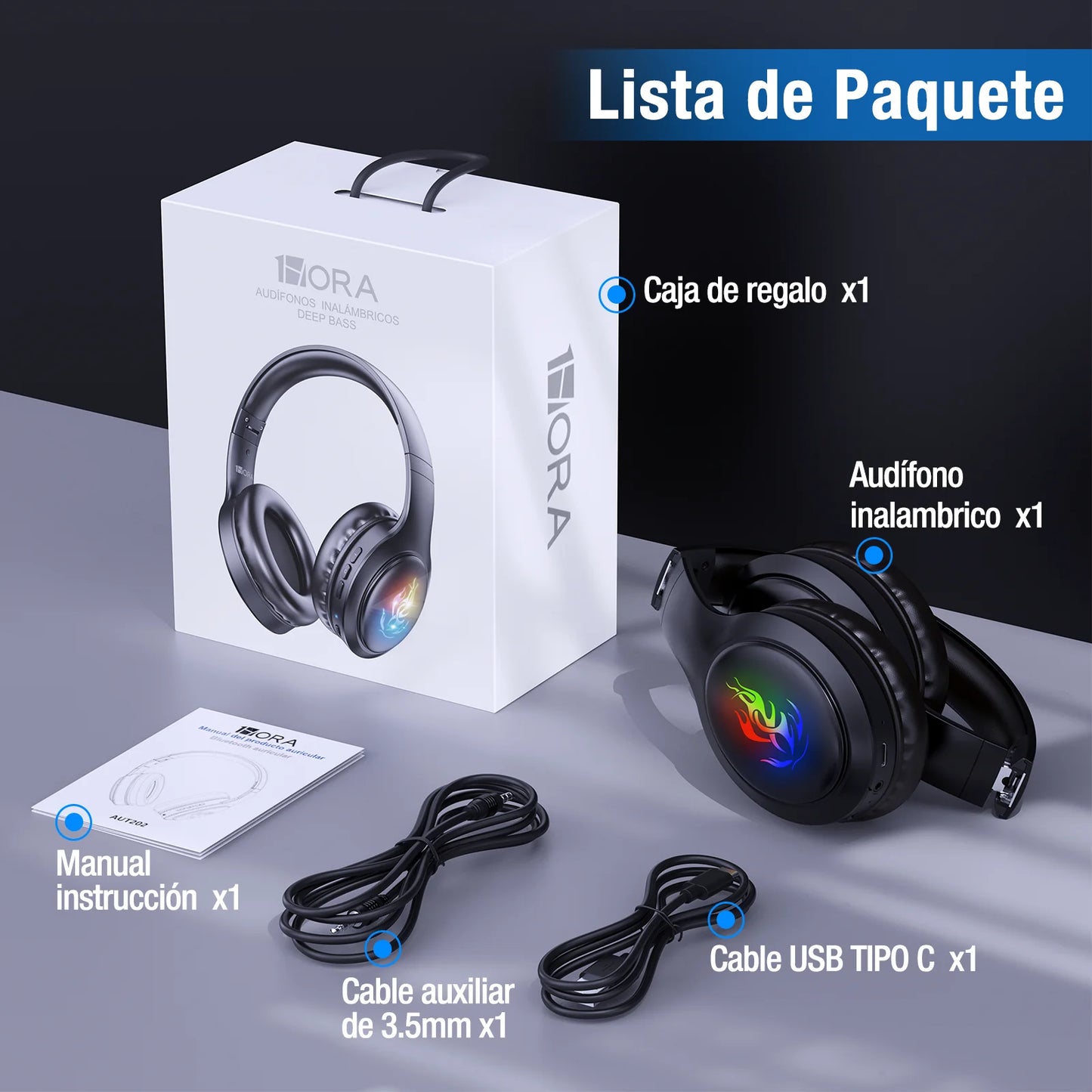 1Hora Audífonos Gamer Diadema Bluetooth